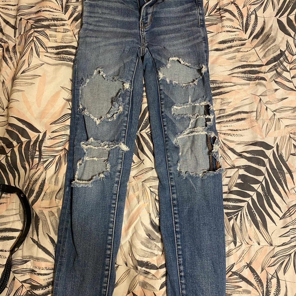 American Eagle Outfitters Ripped Blue Skinny Jeans